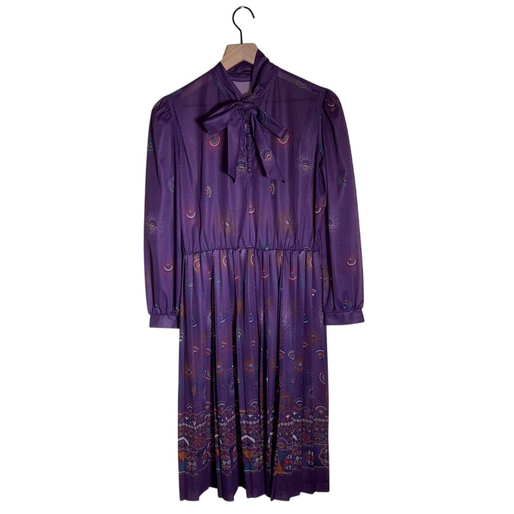 VINTAGE 1970s sheer high neck whimsical fairy cottage core knee length dress M